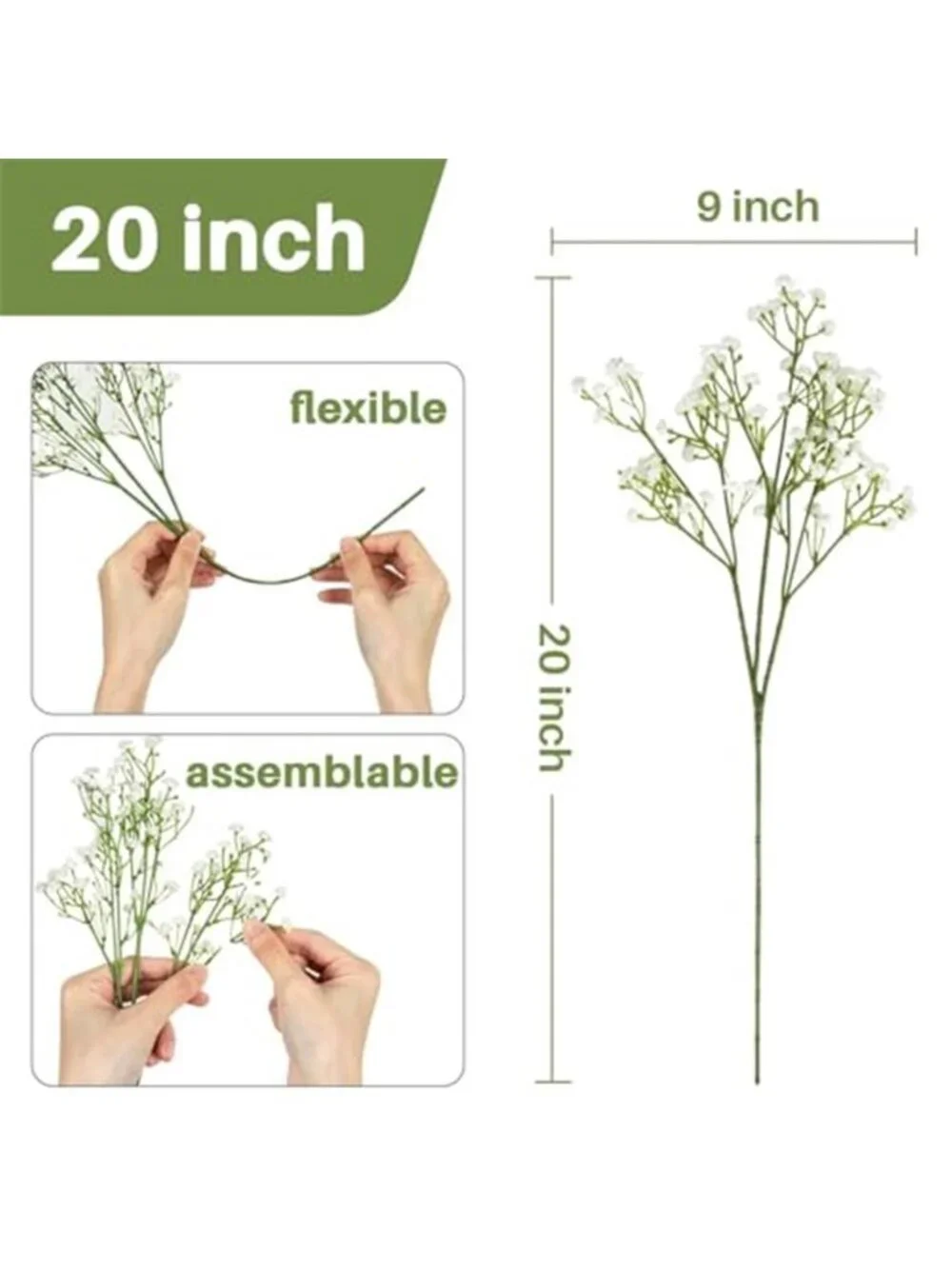 10PC Fake Baby Breath Flowers Bulk Artificial Gypsophila Wedding Bouquet White